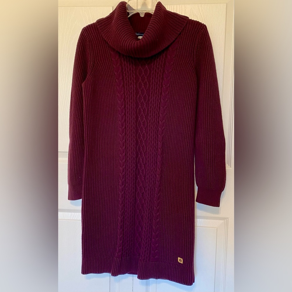 Tommy Hilfiger Purple Cowl Neck Cable Knit Sweater Dress size medium